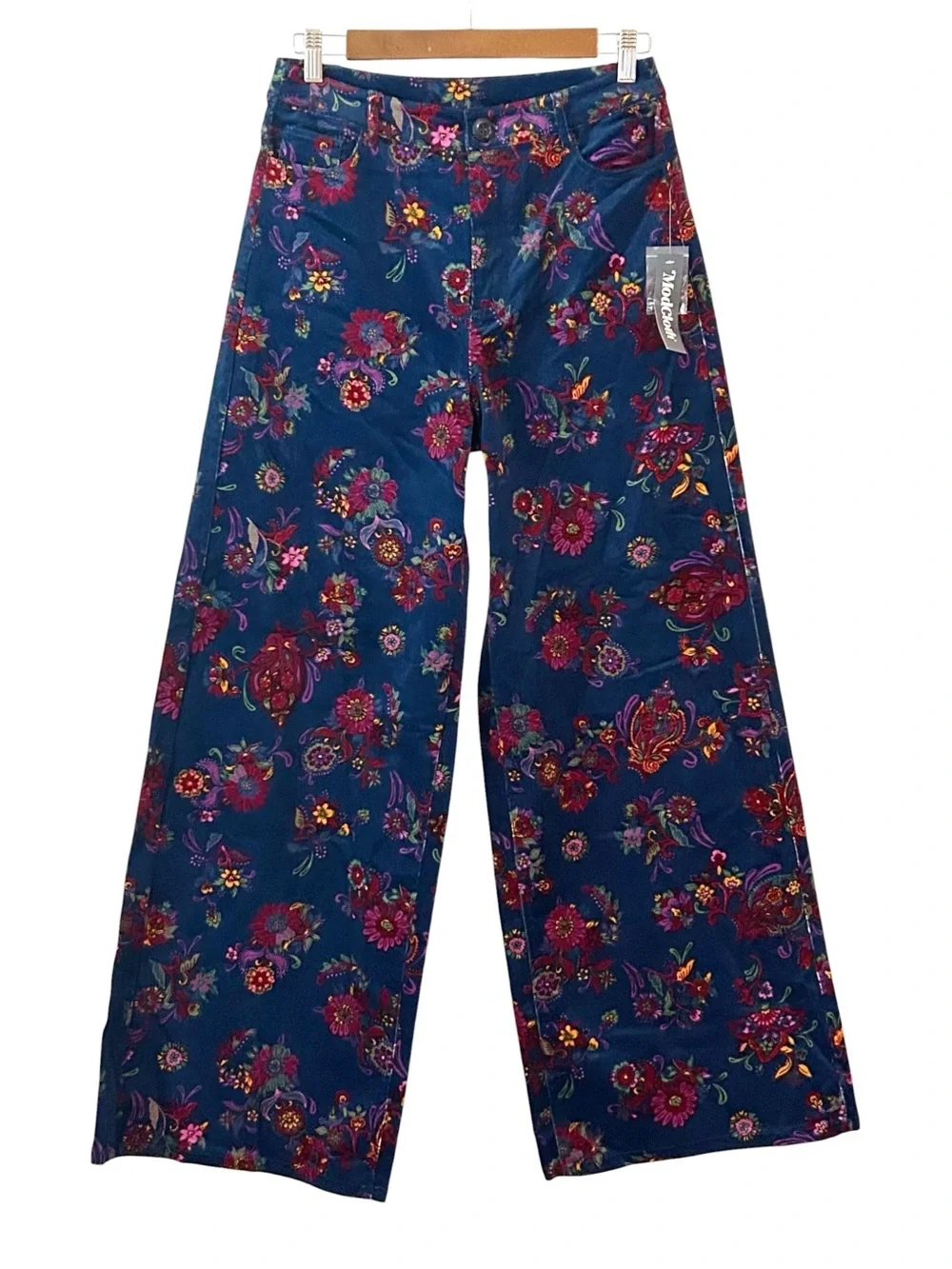 NWT ModCloth Wide Leg Baby Corduroy Floral Casual Pants SZ 12 Blue Multicolor